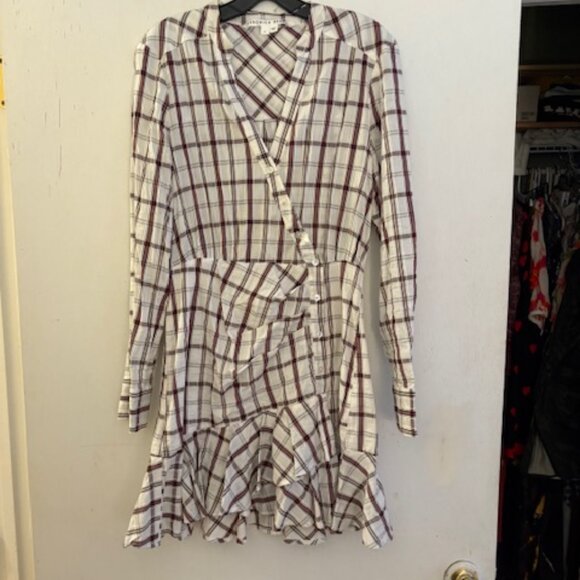 Veronica Beard White & Brown Plaid Ruffle Mini Dress, Sz M, NWOT - Picture 6 of 9